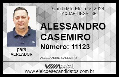 Candidato ALESSANDRO CASEMIRO 2024 - TAQUARITINGA - Eleições