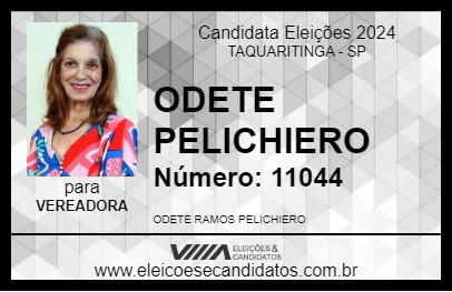 Candidato ODETE PELICHIERO 2024 - TAQUARITINGA - Eleições