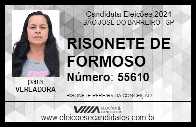 Candidato RISONETE DE FORMOSO 2024 - SÃO JOSÉ DO BARREIRO - Eleições