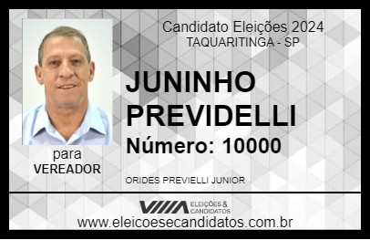 Candidato JUNINHO PREVIDELLI 2024 - TAQUARITINGA - Eleições