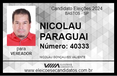 Candidato NICOLAU PARAGUAI 2024 - BASTOS - Eleições