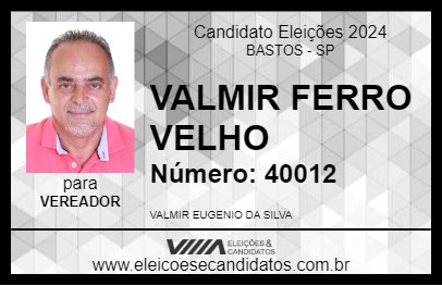 Candidato VALMIR FERRO VELHO 2024 - BASTOS - Eleições