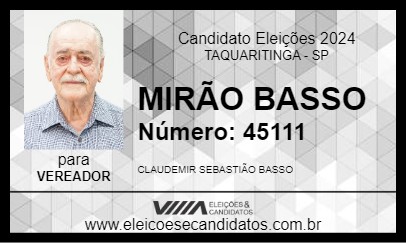 Candidato MIRÃO BASSO 2024 - TAQUARITINGA - Eleições