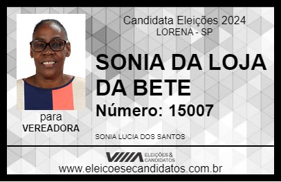 Candidato SONIA DA LOJA DA BETE 2024 - LORENA - Eleições