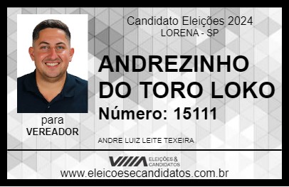 Candidato ANDREZINHO DO TORO LOKO 2024 - LORENA - Eleições