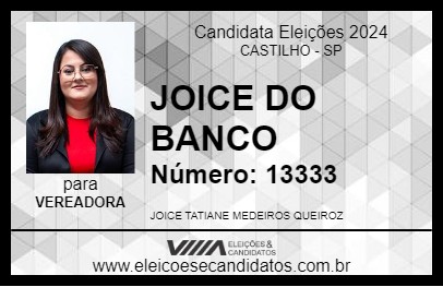 Candidato JOICE DO BANCO 2024 - CASTILHO - Eleições