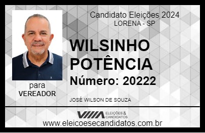 Candidato WILSINHO POTÊNCIA 2024 - LORENA - Eleições