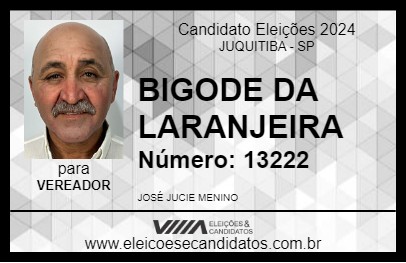 Candidato BIGODE DA LARANJEIRA 2024 - JUQUITIBA - Eleições