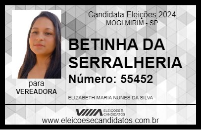 Candidato BETINHA DA SERRALHERIA 2024 - MOGI MIRIM - Eleições