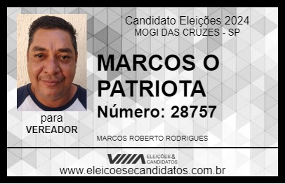 Candidato MARCOS O PATRIOTA 2024 - MOGI DAS CRUZES - Eleições