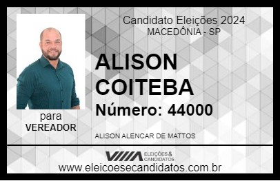 Candidato ALISON COITEBA 2024 - MACEDÔNIA - Eleições