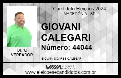 Candidato GIOVANI CALEGARI 2024 - MACEDÔNIA - Eleições