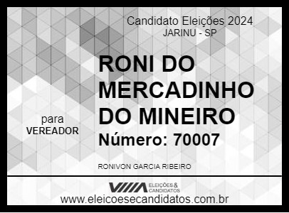 Candidato RONI DO MERCADINHO DO MINEIRO 2024 - JARINU - Eleições