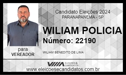 Candidato SARGENTO WILIAM 2024 - PARANAPANEMA - Eleições