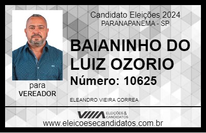 Candidato BAIANINHO DO LUIZ OZORIO 2024 - PARANAPANEMA - Eleições