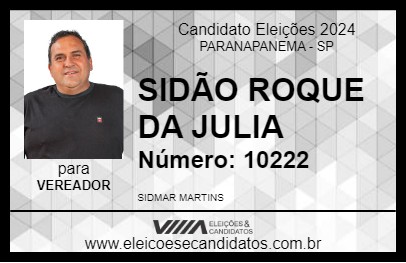 Candidato SIDÃO ROQUE DA JULIA 2024 - PARANAPANEMA - Eleições