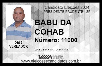 Candidato BABU DA COHAB 2024 - PRESIDENTE PRUDENTE - Eleições