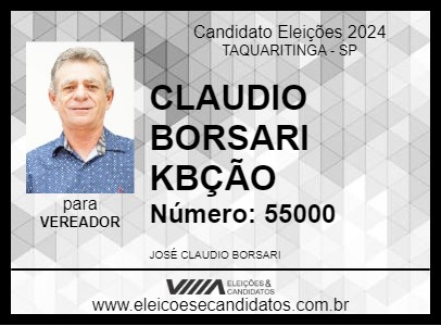 Candidato CLAUDIO BORSARI KBÇÃO 2024 - TAQUARITINGA - Eleições