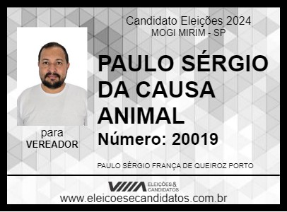 Candidato PAULO FRANÇA DA CAUSA ANIMAL 2024 - MOGI MIRIM - Eleições