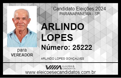 Candidato ARLINDO LOPES 2024 - PARANAPANEMA - Eleições