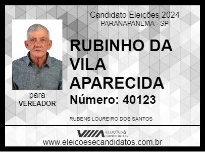 Candidato RUBINHO DA VILA APARECIDA 2024 - PARANAPANEMA - Eleições