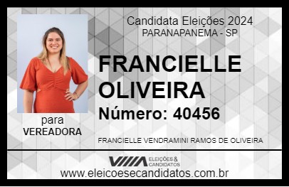 Candidato FRANCIELLE OLIVEIRA 2024 - PARANAPANEMA - Eleições