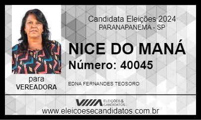 Candidato NICE DO MANÁ 2024 - PARANAPANEMA - Eleições