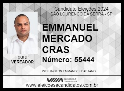 Candidato EMMANUEL MERCADO CRAS 2024 - SÃO LOURENÇO DA SERRA - Eleições