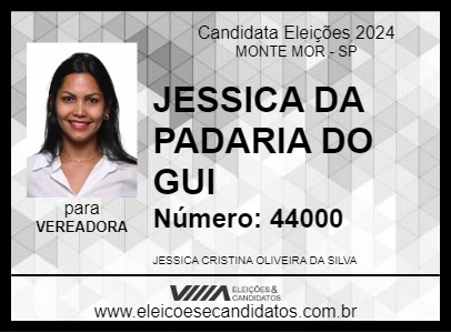 Candidato JESSICA DA PADARIA DO GUI 2024 - MONTE MOR - Eleições