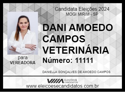 Candidato DANI AMOEDO CAMPOS VETERINÁRIA 2024 - MOGI MIRIM - Eleições