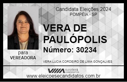 Candidato VERA DE PAULÓPOLIS 2024 - POMPÉIA - Eleições