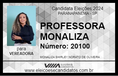 Candidato PROFESSORA MONALIZA 2024 - PARANAPANEMA - Eleições