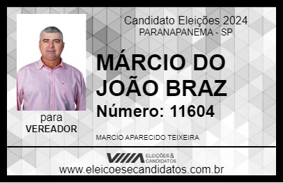 Candidato MÁRCIO DO JOÃO BRAZ 2024 - PARANAPANEMA - Eleições