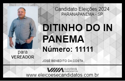 Candidato DITINHO DO IN PANEMA 2024 - PARANAPANEMA - Eleições