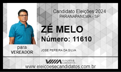 Candidato ZÉ MELO 2024 - PARANAPANEMA - Eleições