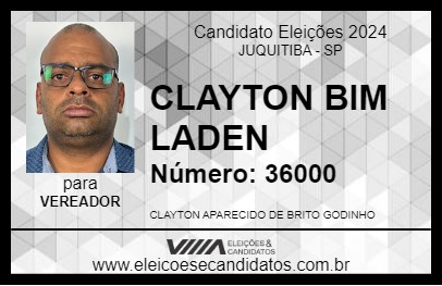 Candidato CLAYTON BIM LADEN 2024 - JUQUITIBA - Eleições