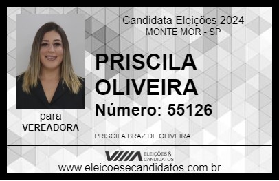 Candidato PRISCILA OLIVEIRA 2024 - MONTE MOR - Eleições