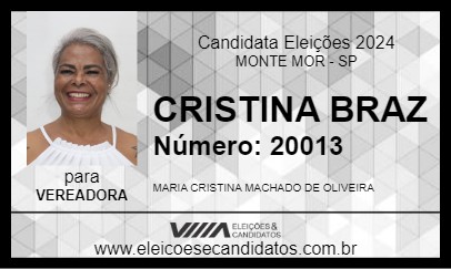 Candidato CRISTINA BRAZ 2024 - MONTE MOR - Eleições