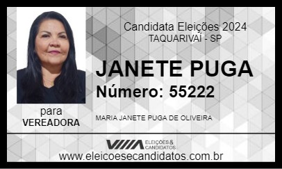 Candidato JANETE PUGA 2024 - TAQUARIVAÍ - Eleições