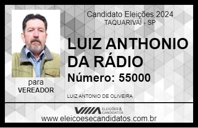 Candidato LUIZ ANTHONIO DA RÁDIO 2024 - TAQUARIVAÍ - Eleições