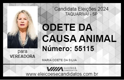 Candidato ODETE DA CAUSA ANIMAL 2024 - TAQUARIVAÍ - Eleições