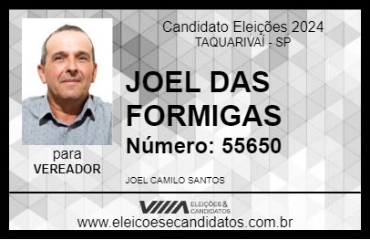 Candidato JOEL DAS FORMIGAS 2024 - TAQUARIVAÍ - Eleições