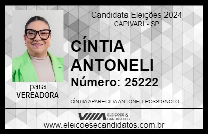 Candidato CÍNTIA ANTONELI 2024 - CAPIVARI - Eleições