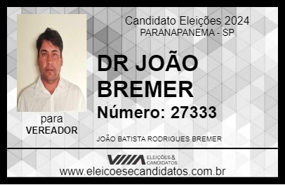 Candidato DR JOÃO BREMER 2024 - PARANAPANEMA - Eleições