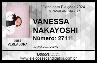 Candidato VANESSA NAKAYOSHI 2024 - PARANAPANEMA - Eleições