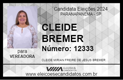 Candidato CLEIDE BREMER 2024 - PARANAPANEMA - Eleições