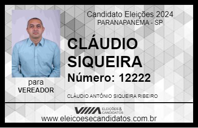 Candidato CLÁUDIO SIQUEIRA 2024 - PARANAPANEMA - Eleições