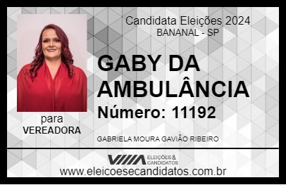 Candidato GABY DA AMBULÂNCIA 2024 - BANANAL - Eleições