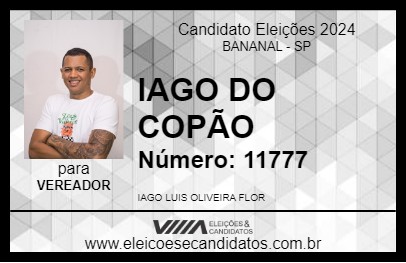 Candidato IAGO DO COPÃO 2024 - BANANAL - Eleições