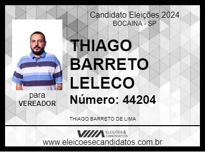 Candidato THIAGO BARRETO LELECO 2024 - BOCAINA - Eleições